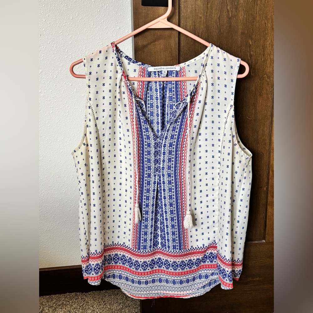 Collective Concepts Sleeveless Blouse - Blue and Red